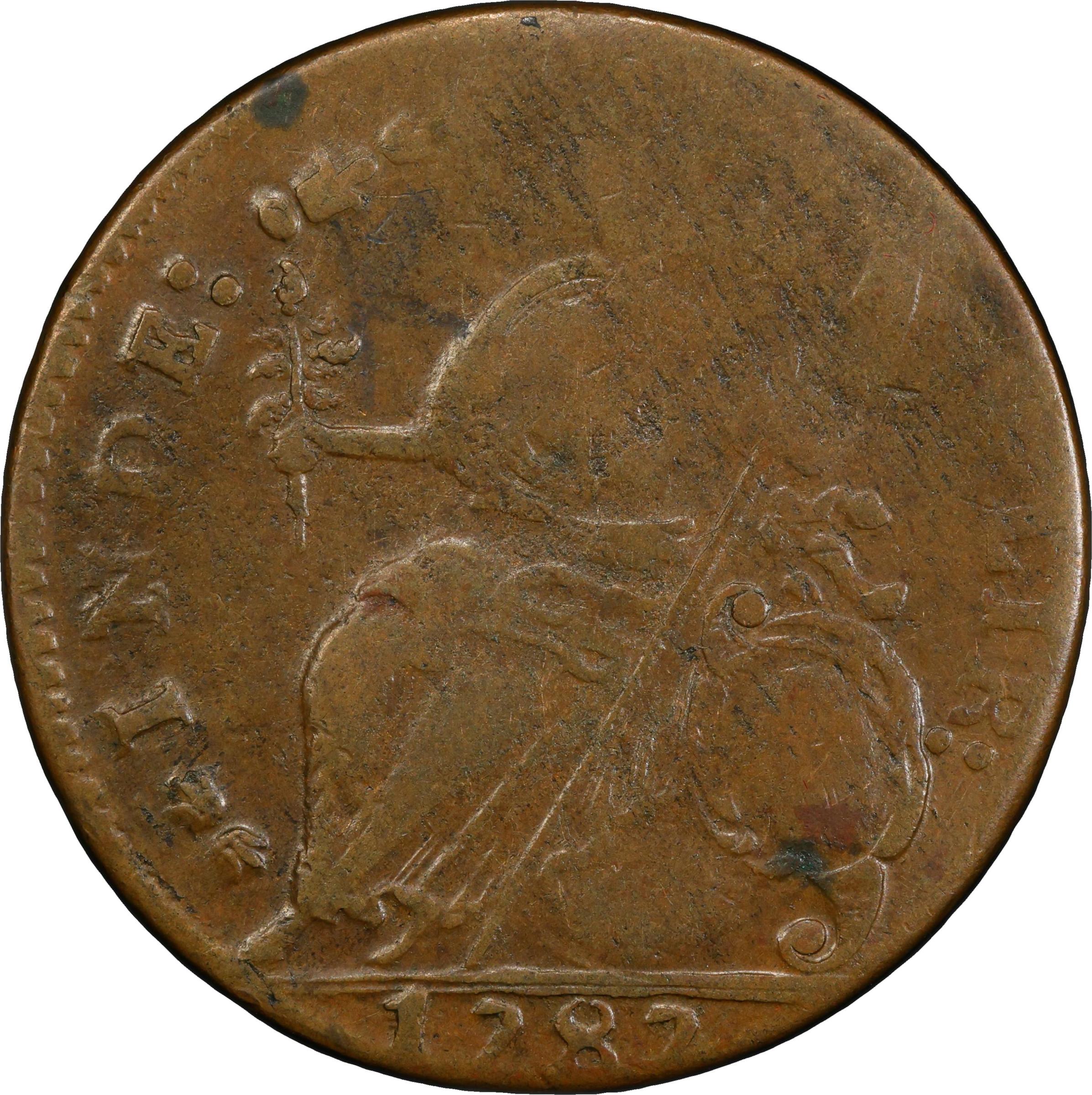 image for: 1787 Connecticut Copper. Miller 39.2-ee, W-4220. Rarity-5-. Draped Bust Left, AUCTOBI / ETLIR. EF-40 (PCGS).