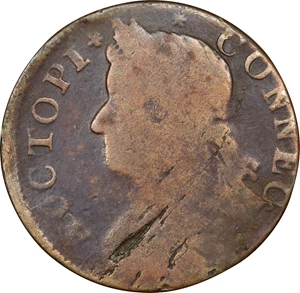 image for: 1787 Connecticut Copper. Miller 40-N, W-4225. Rarity-6. Draped Bust Left, AUCTOPI. Good.