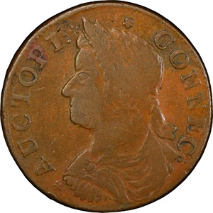 image for: 1787 Connecticut Copper. Miller 41-ii, W-4235. Rarity-4. Draped Bust Left, AUCTOPI / ETIIB. VF-35 (PCGS).