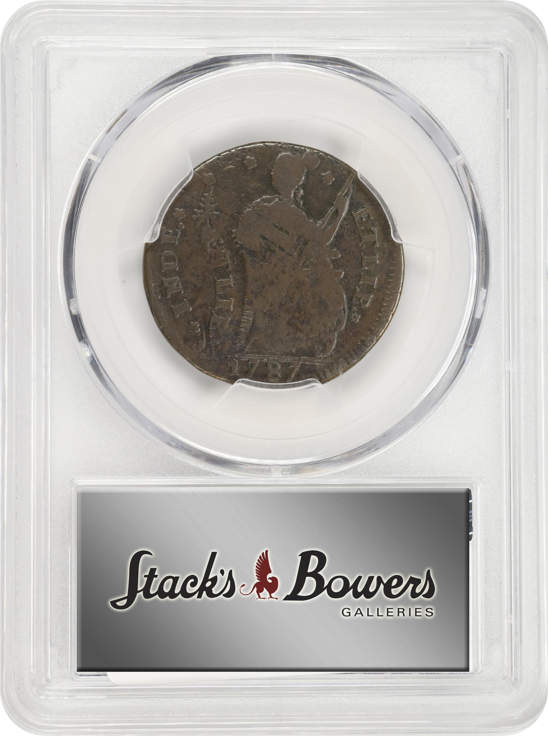 image for: 1787 Connecticut Copper. Miller 43.1-Y, W-4250. Rarity-2. Draped Bust Left, CONNFC. Double Struck. Fine-15 (PCGS).