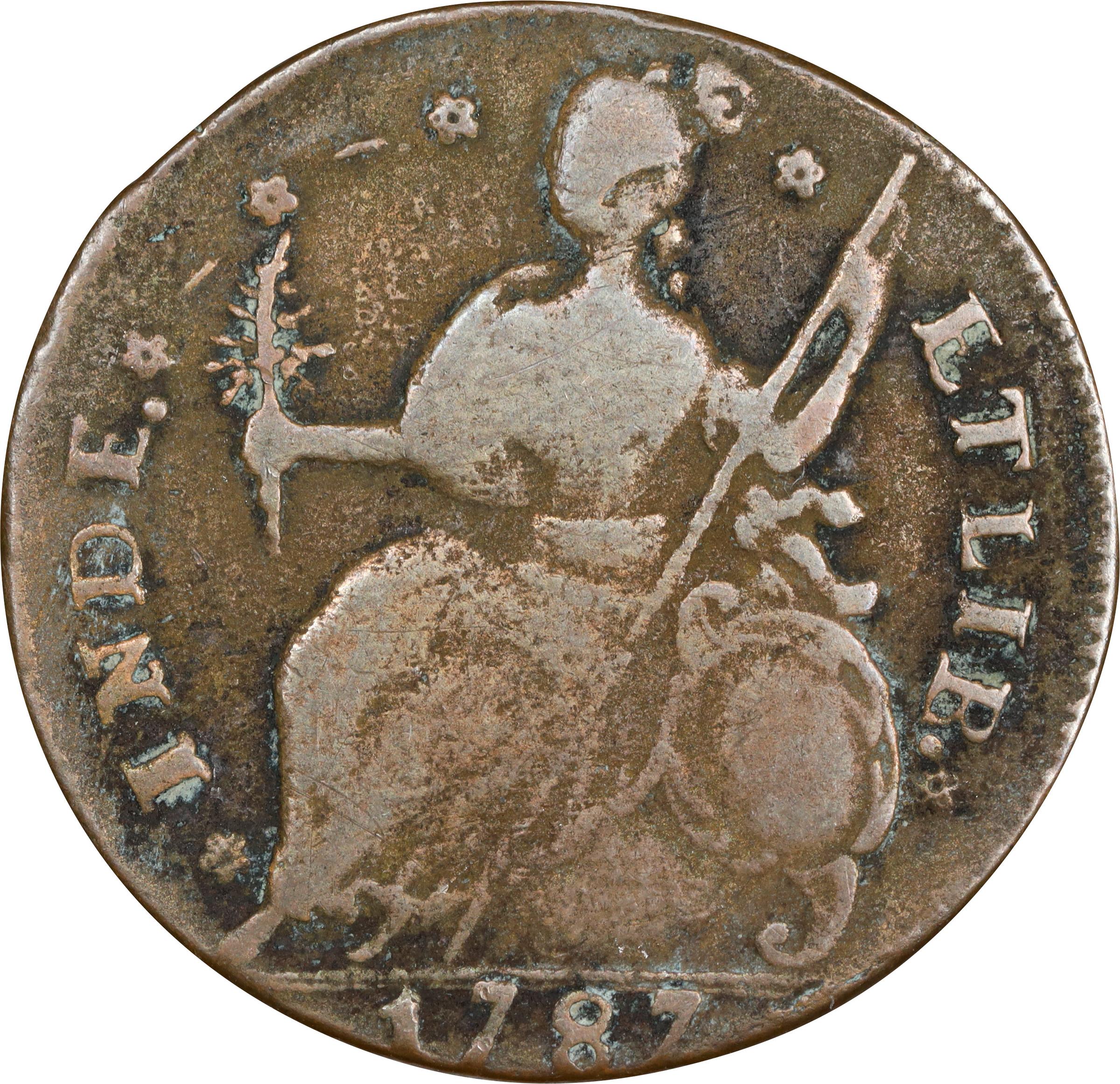 image for: 1787 Connecticut Copper. Miller 43.1-Y, W-4250. Rarity-2. Draped Bust Left, CONNFC. Fine, Damaged.