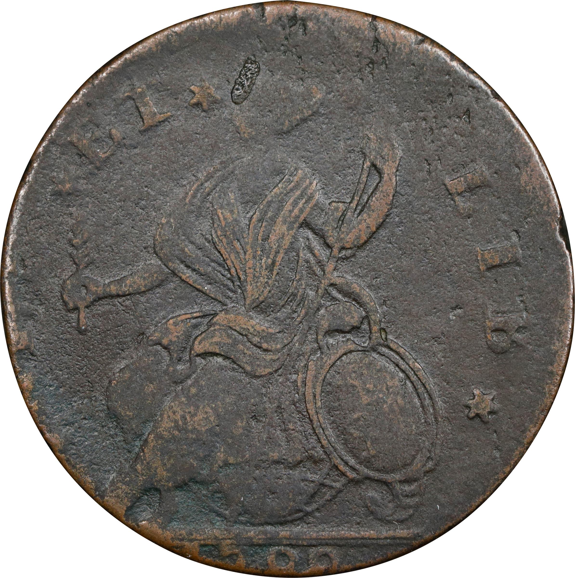 image for: 1788 Connecticut Copper. Miller 12.1-F.1, W-4520. Rarity-4+. Mailed Bust Left. Very Fine, Environmental Damage.