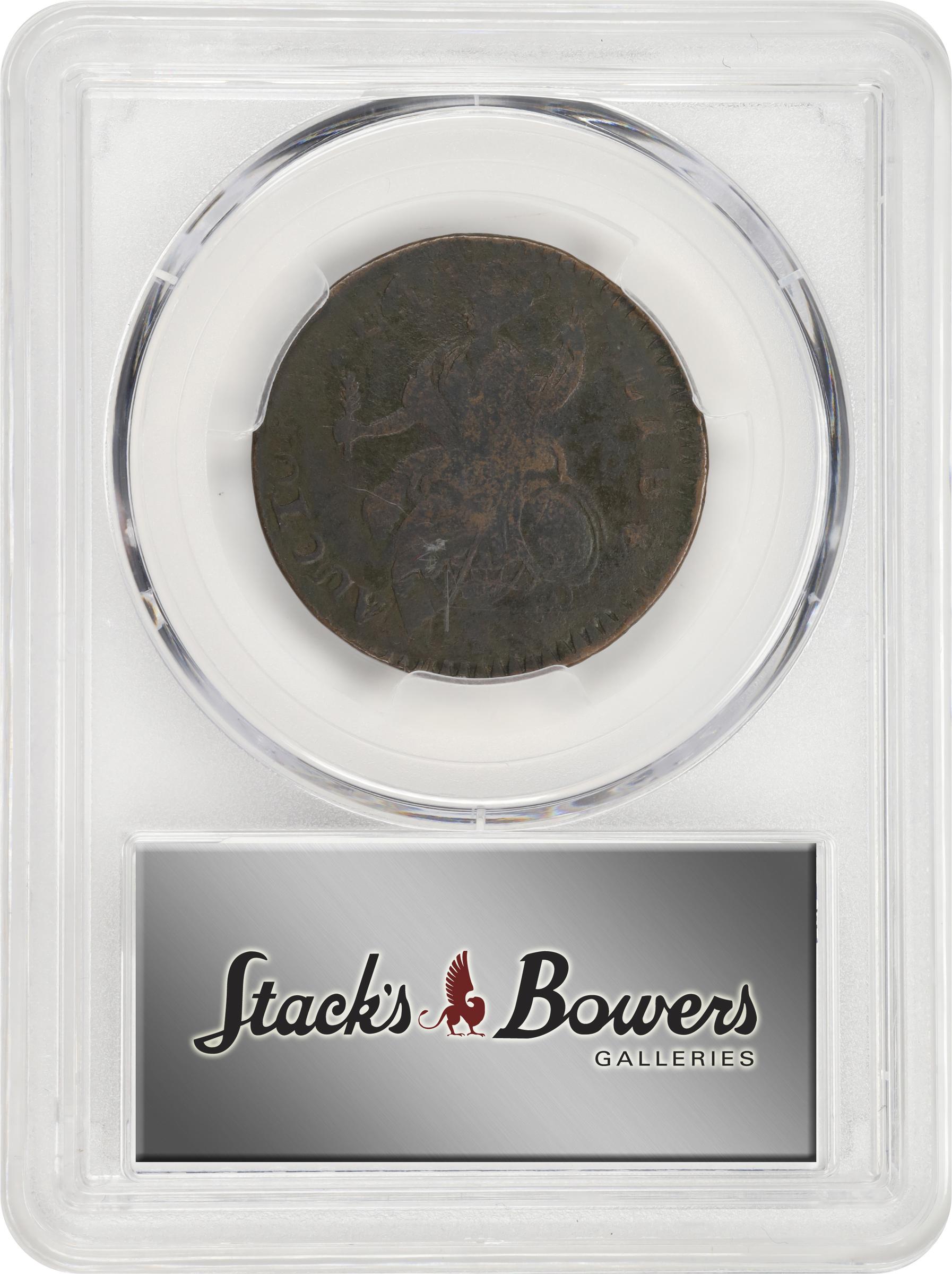 image for: 1788 Connecticut Copper. Miller 12.2-C, W-4525. Rarity-5. Mailed Bust Left. Flipover Double Struck on a Nova Constellatio Copper. Fine Details--Environmental Damage (PCGS).