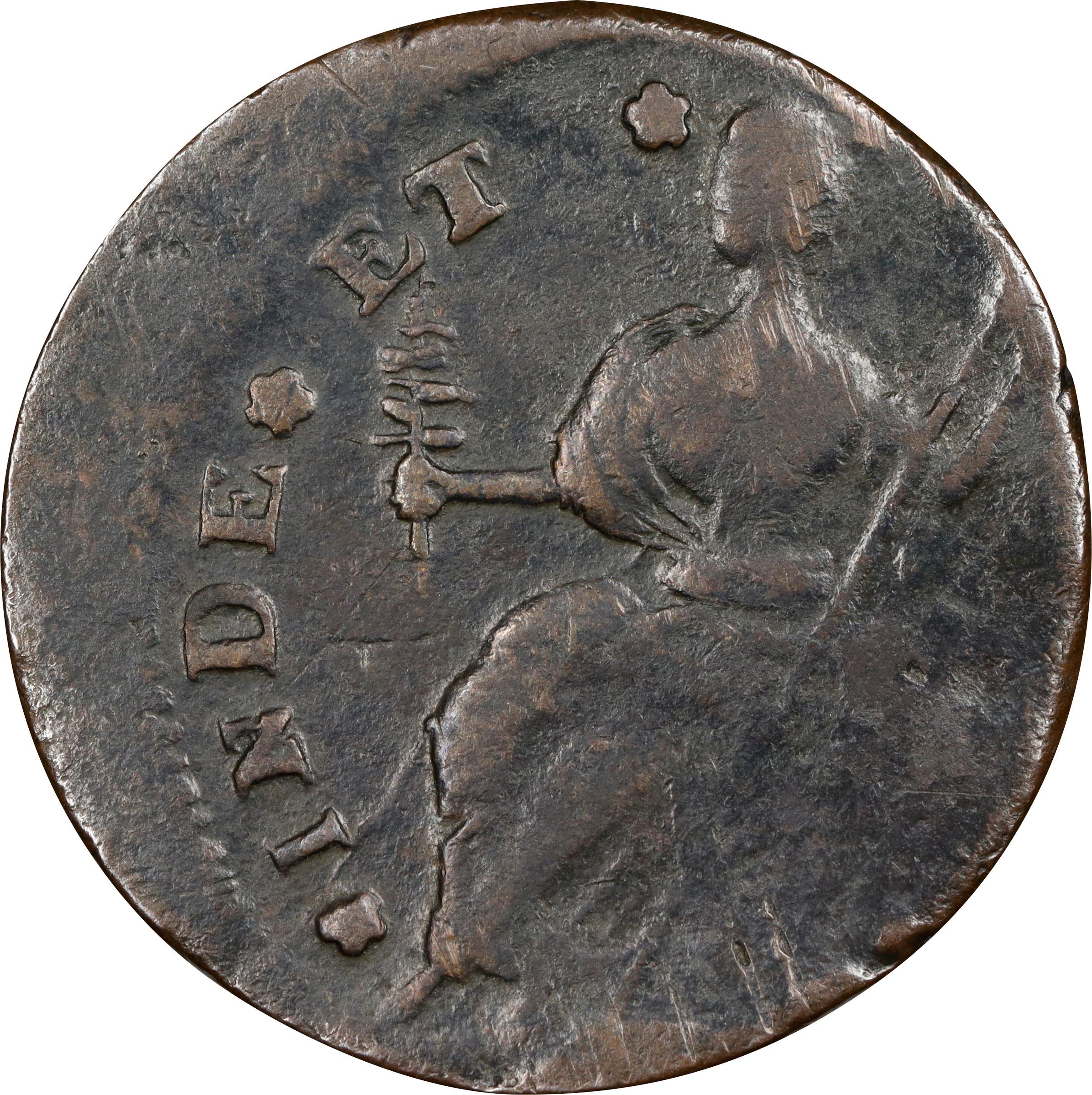 image for: 1788 Connecticut Copper. Miller 13-A.1, W-4535. Rarity-4+. Mailed Bust Left, CONNLC. Struck 15% Off Center. Fine.