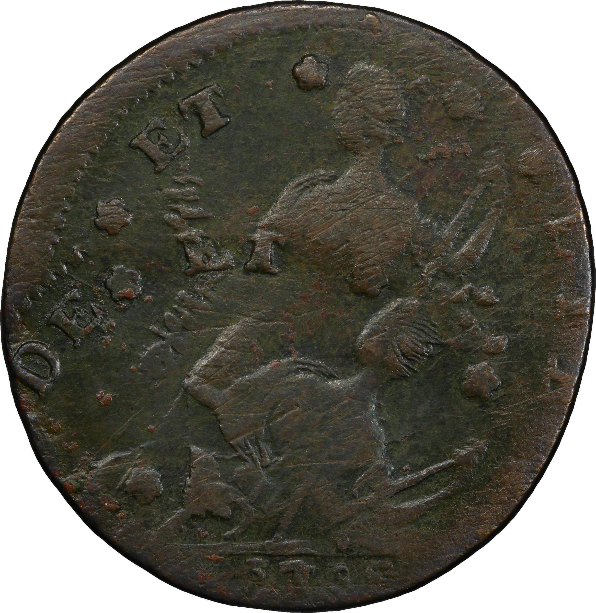 image for: 1788 Connecticut Copper. Miller 13-A.1, W-4535. Rarity-4+. Mailed Bust Left, CONNLC. Double Struck. Fine Details--Environmental Damage (PCGS).