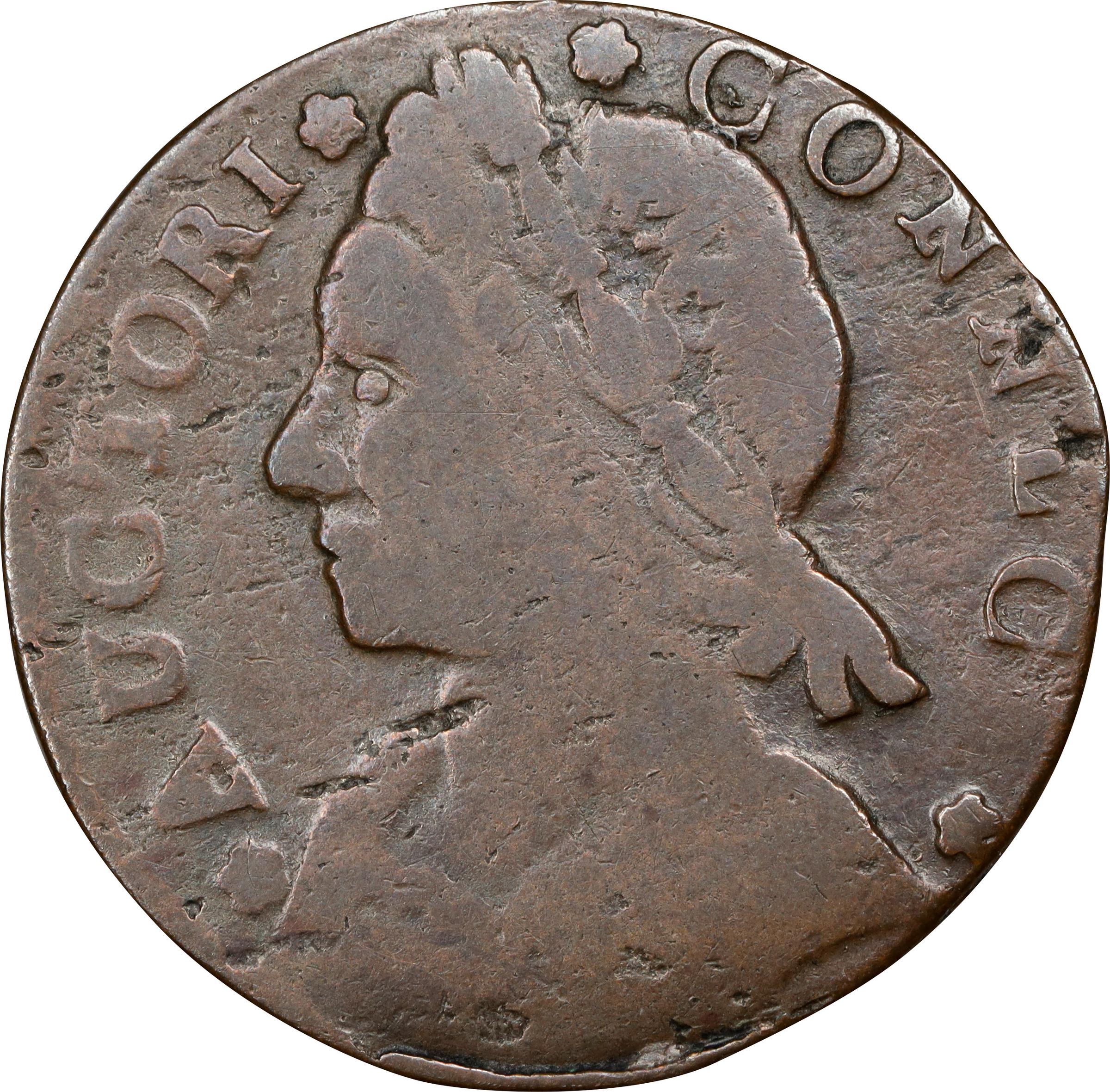 image for: 1788 Connecticut Copper. Miller 13-A.1, W-4535. Rarity-4+. Mailed Bust Left, CONNLC. Very Good.