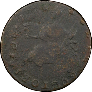 image for: 1788 Connecticut Copper. Miller 14.2-A.2, W-4580. Rarity-5. Draped Bust Left. Flipover Double Struck. Fine Details--Environmental Damage (PCGS).