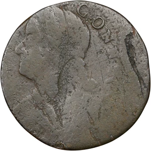 image for: 1788 Connecticut Copper. Miller 14.2-A.2, W-4580. Rarity-5. Draped Bust Left. Struck Off Center. Very Good, Damaged.