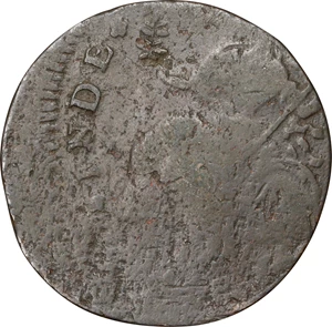 image for: 1788 Connecticut Copper. Miller 14.2-A.2, W-4580. Rarity-5. Draped Bust Left. Struck Off Center. Very Good, Damaged.