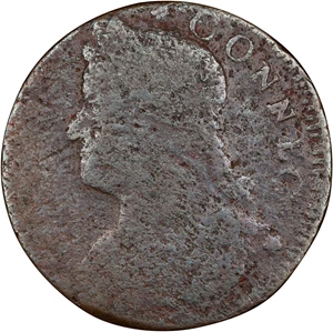 image for: 1788 Connecticut Copper. Miller 14.2-A.2, W-4580. Rarity-5. Draped Bust Left. Good.