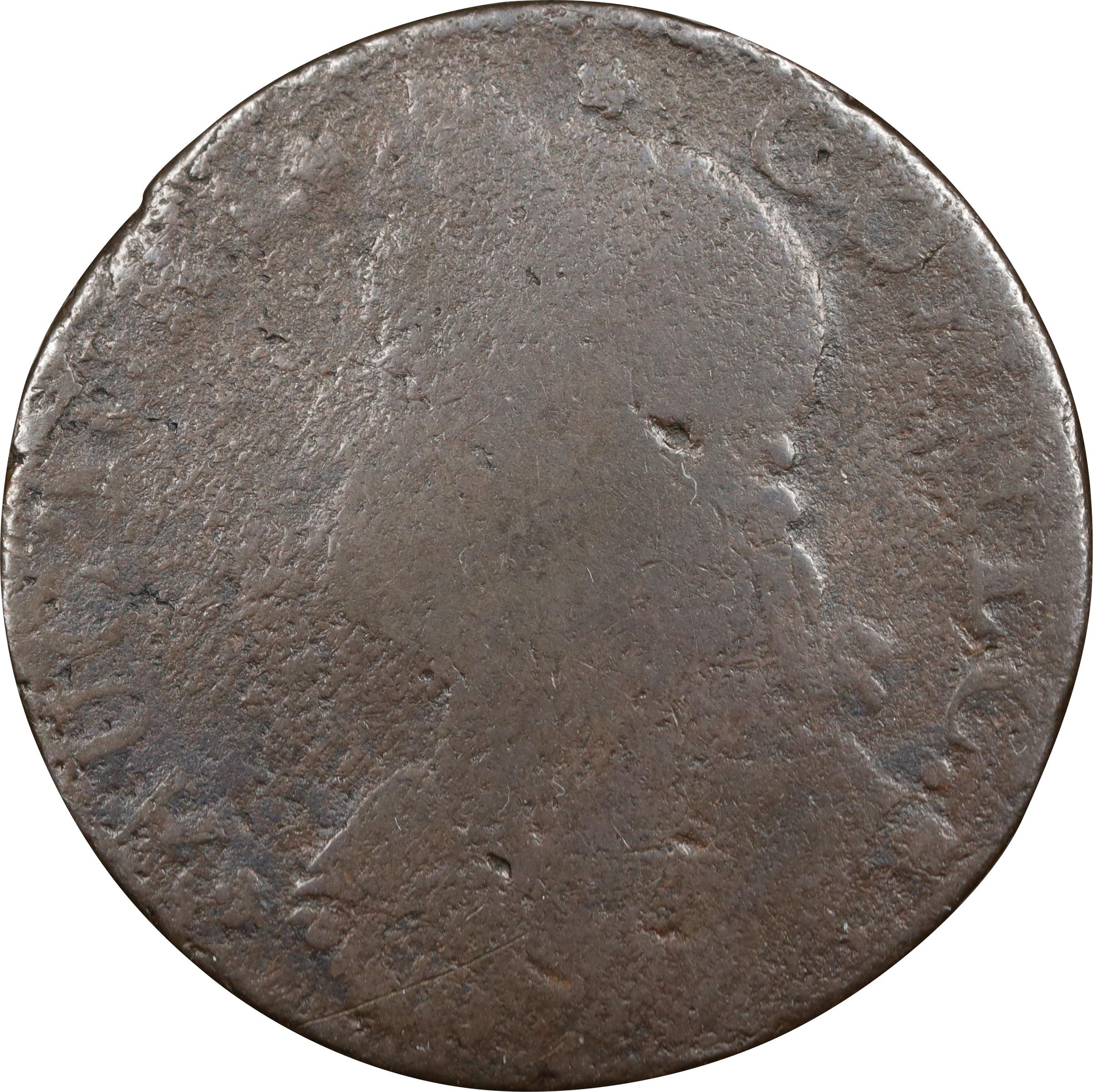 image for: 1788 Connecticut Copper. Miller 17-Q, W-4640. Rarity-5+. Draped Bust, CONNLC. Good, Damaged.