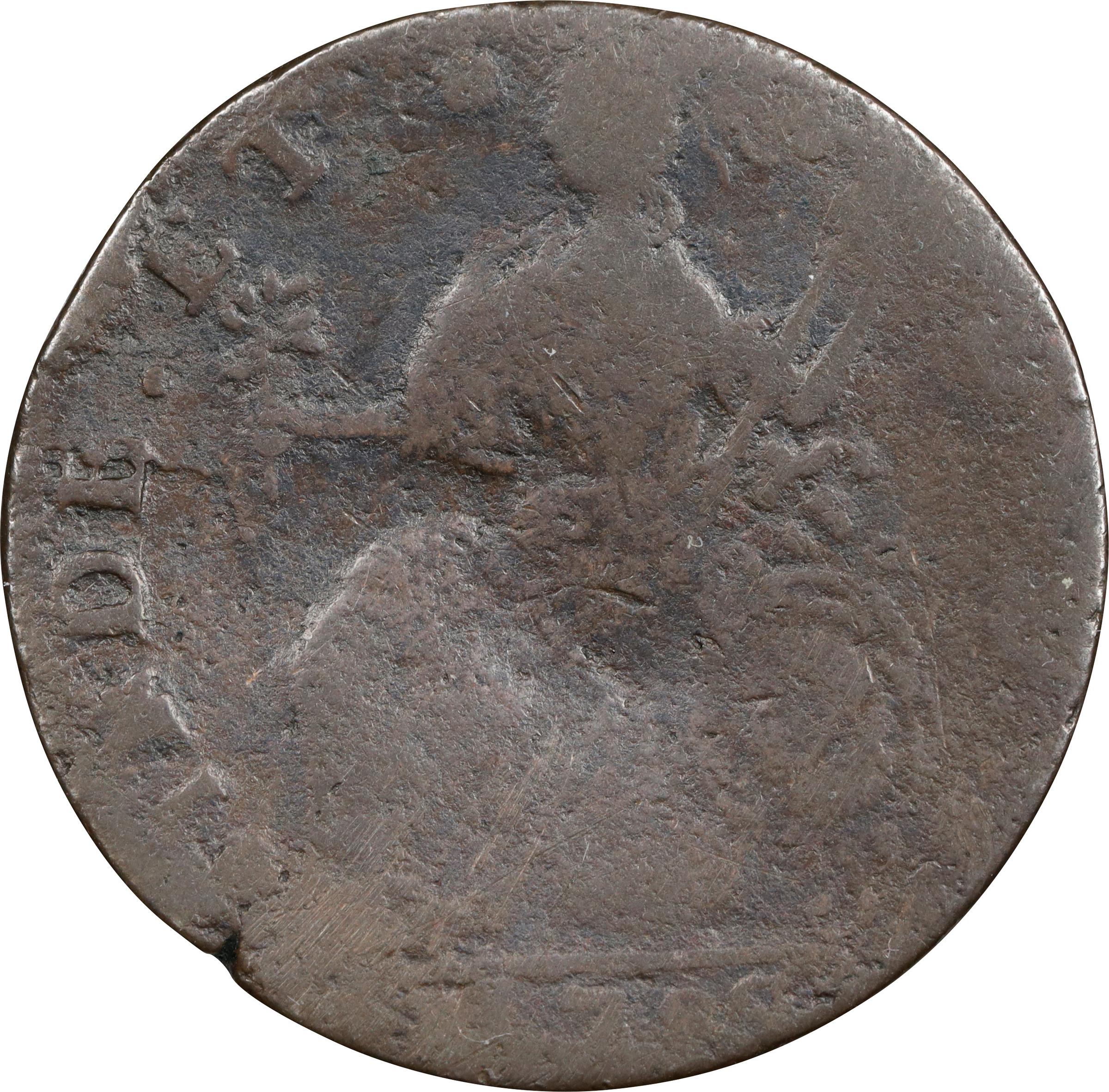 image for: 1788 Connecticut Copper. Miller 17-Q, W-4640. Rarity-5+. Draped Bust, CONNLC. Good, Damaged.