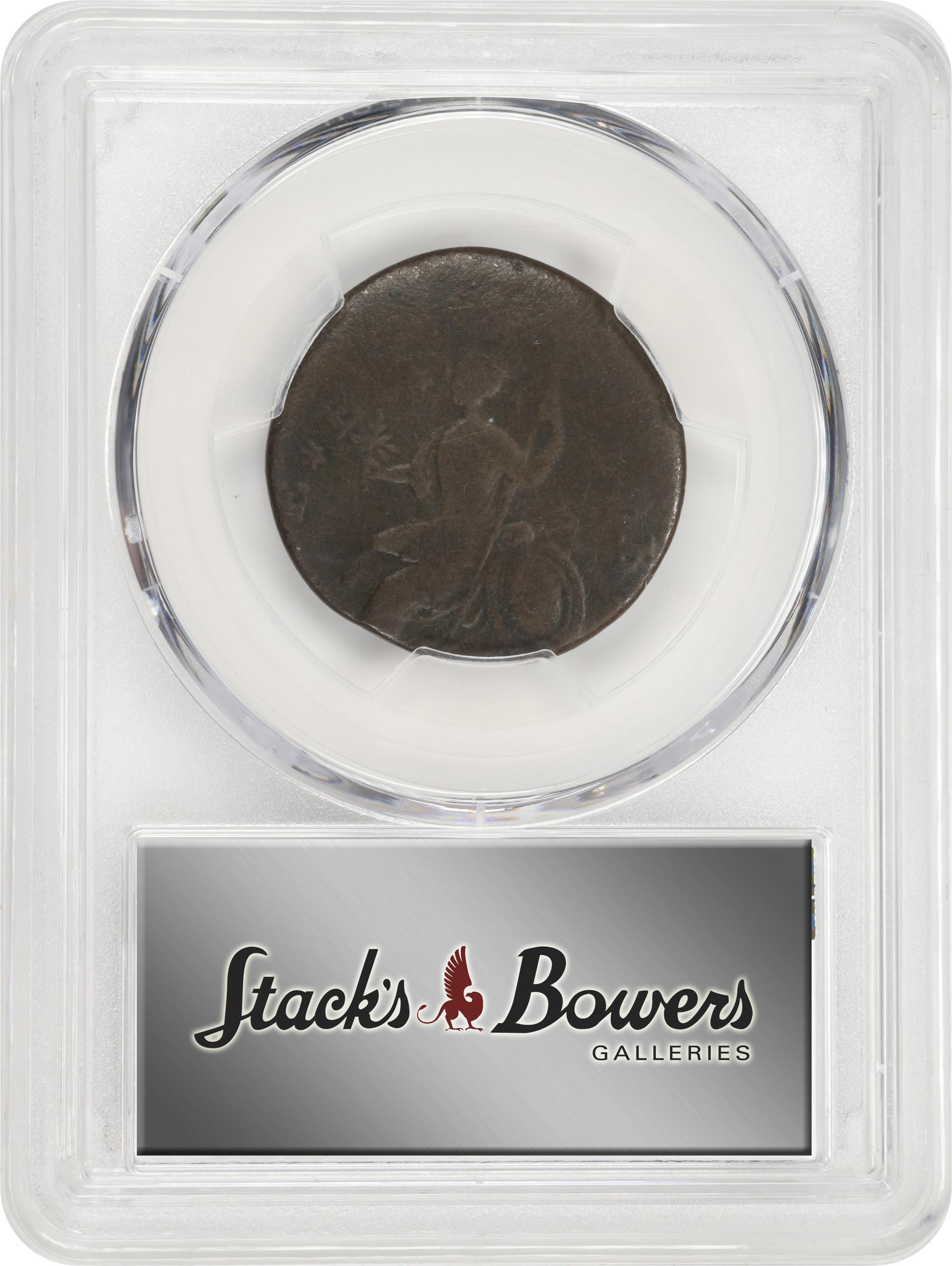 image for: 1788 Machin's Mills Halfpenny / Connecticut Copper Mule. Miller 101-D, Vlack 13-88CT, W-8080. Rarity-5. Struck 20% Off-Center. Fine-15 (PCGS).