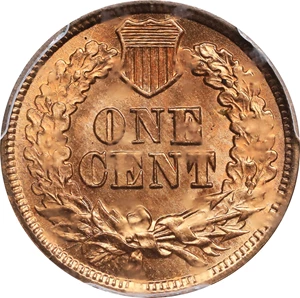 image for: 1865 Indian Cent. Plain 5. MS-64+ RD (PCGS).