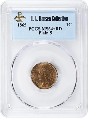 image for: 1865 Indian Cent. Plain 5. MS-64+ RD (PCGS).