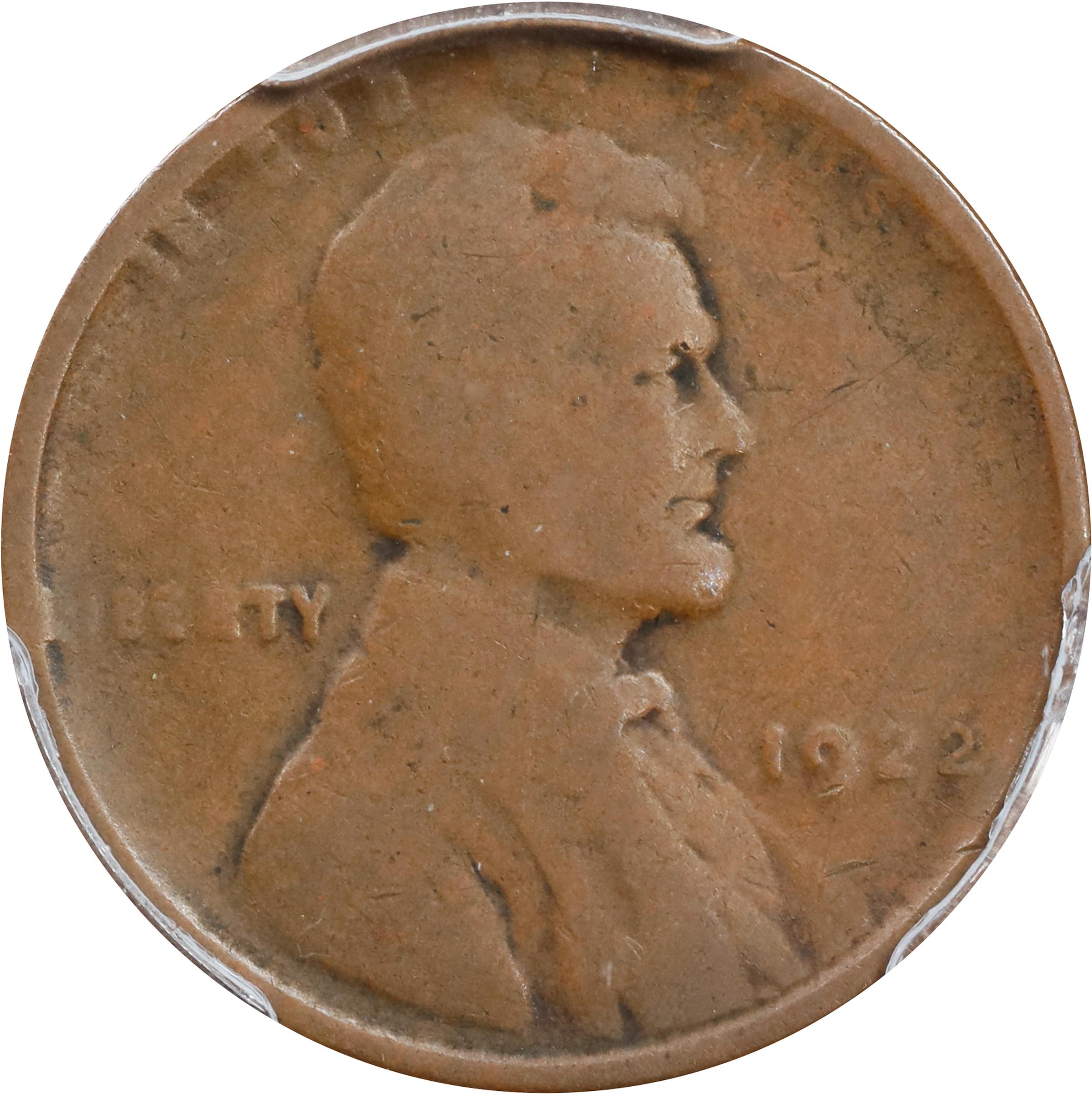 1922 No D Lincoln Cent. FS-401, Die Pair II. Strong Reverse. Good-6 (PCGS).