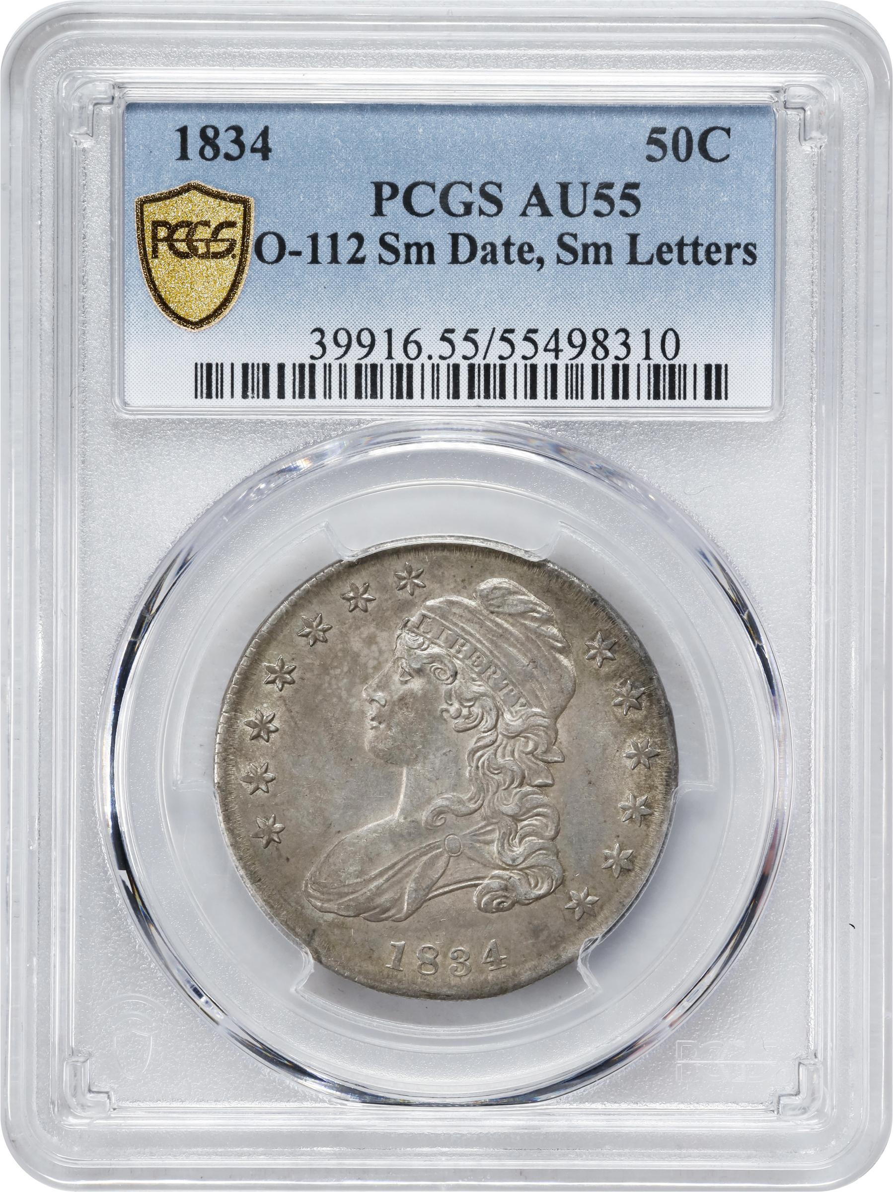 image for: 1834 Capped Bust Half Dollar. O-112. Rarity-3. Small Date, Small Letters. AU-55 (PCGS).