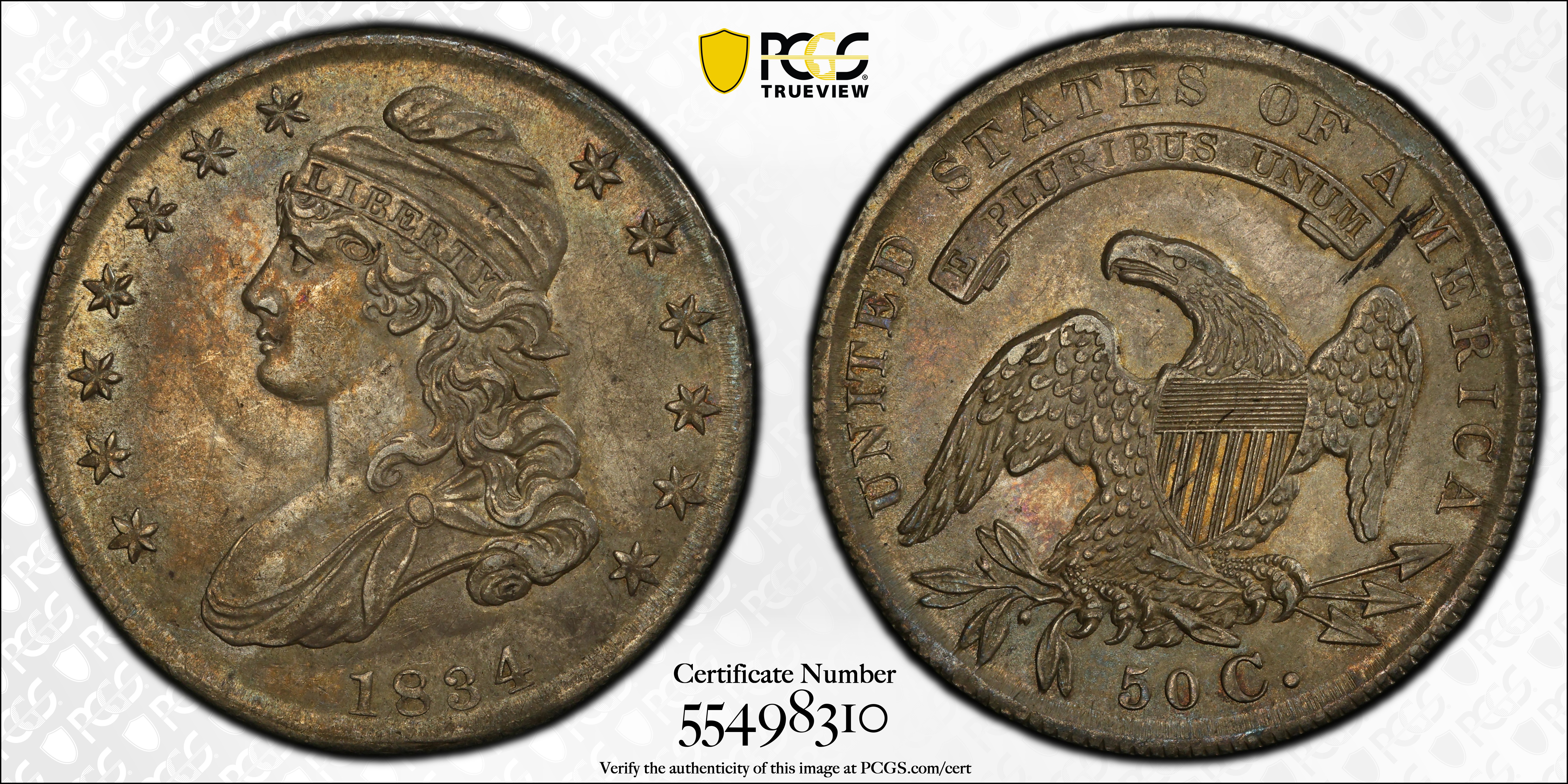 image for: 1834 Capped Bust Half Dollar. O-112. Rarity-3. Small Date, Small Letters. AU-55 (PCGS).