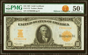 image for: Fr. 1172 $10 1907 Gold Certificate PMG About Uncirculated 50 EPQ....