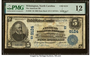 image for: Wilmington, NC - $5 1902 Date Back Fr. 592 The American National Bank Ch. # (S)9124 PMG Fine 12....
