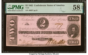image for: T54 $2 1862 PF-11 Cr. 392 PMG Choice About Unc 58 EPQ....