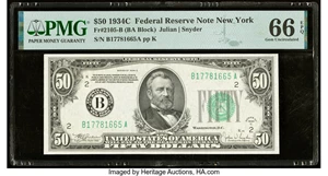 image for: Fr. 2105-B $50 1934C Federal Reserve Note. PMG Gem Uncirculated 66 EPQ....
