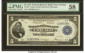 image for: Fr. 794 $5 1918 Federal Reserve Bank Note PMG Choice About Unc 58....