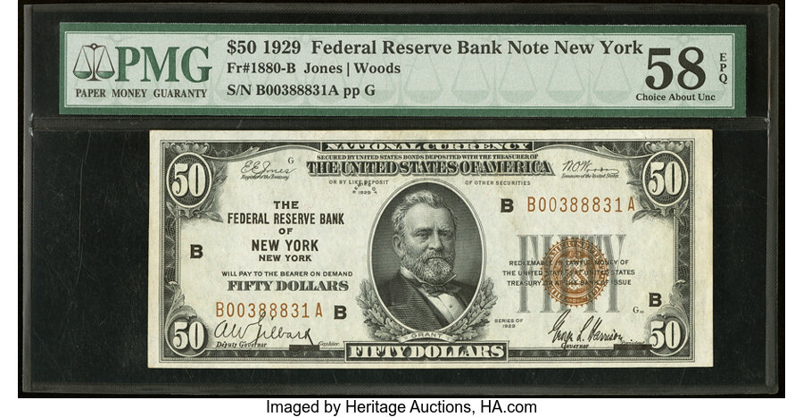image for: Fr. 1880-B $50 1929 Federal Reserve Bank Note. PMG Choice About Unc 58 EPQ....