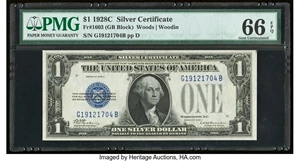 image for: Fr. 1603 $1 1928C Silver Certificate. PMG Gem Uncirculated 66 EPQ....