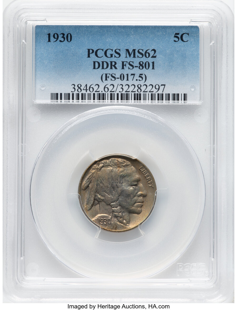 image for: 1930 5C Doubled Die Reverse, FS-801, MS62 PCGS. (FS-017.5). PCGS Population: (5/35). NGC Census: (2/12). CDN: $375 Whsle. B...