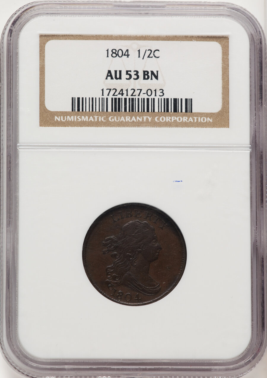 image for: 1804 1/2 C Crosslet 4, Stems, C-9, B-8, R.2, AU53 NGC. NGC Census: (0/0)....