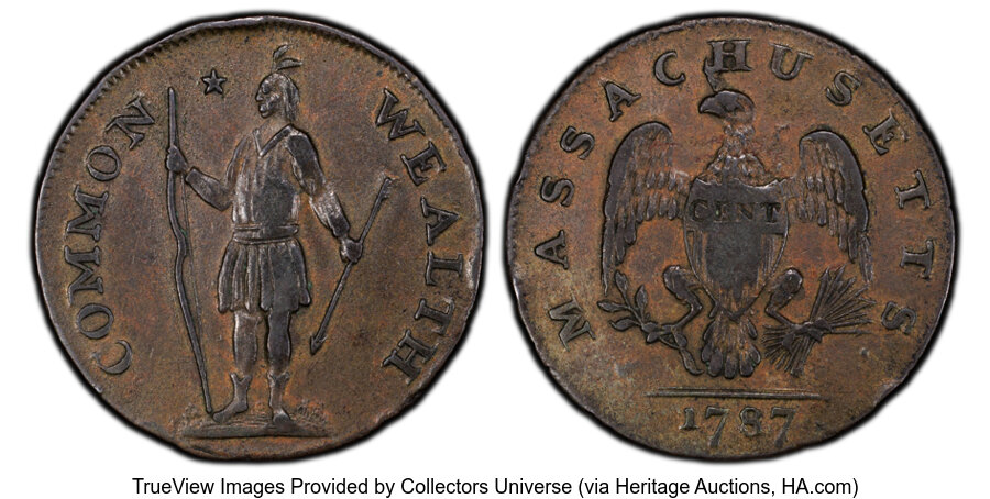 image for: 1787 Massachusetts Cent, Horned Eagle, Ryder 2b-A, W-6040, R.2, XF45 PCGS....