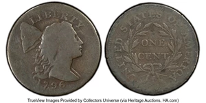 image for: 1796 1C Liberty Cap, S-90, B-11, High R.5, VG8 PCGS. PCGS Population: (1/4 and 0/0+)....