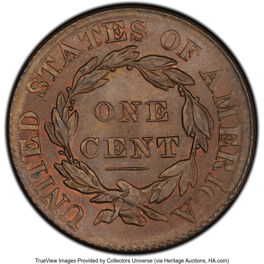 image for: 1830 1C Large Letters, N-2, R.2, MS64 Brown PCGS. A remarkably well-preserved Coronet Head cent, this piece is fully lustro...