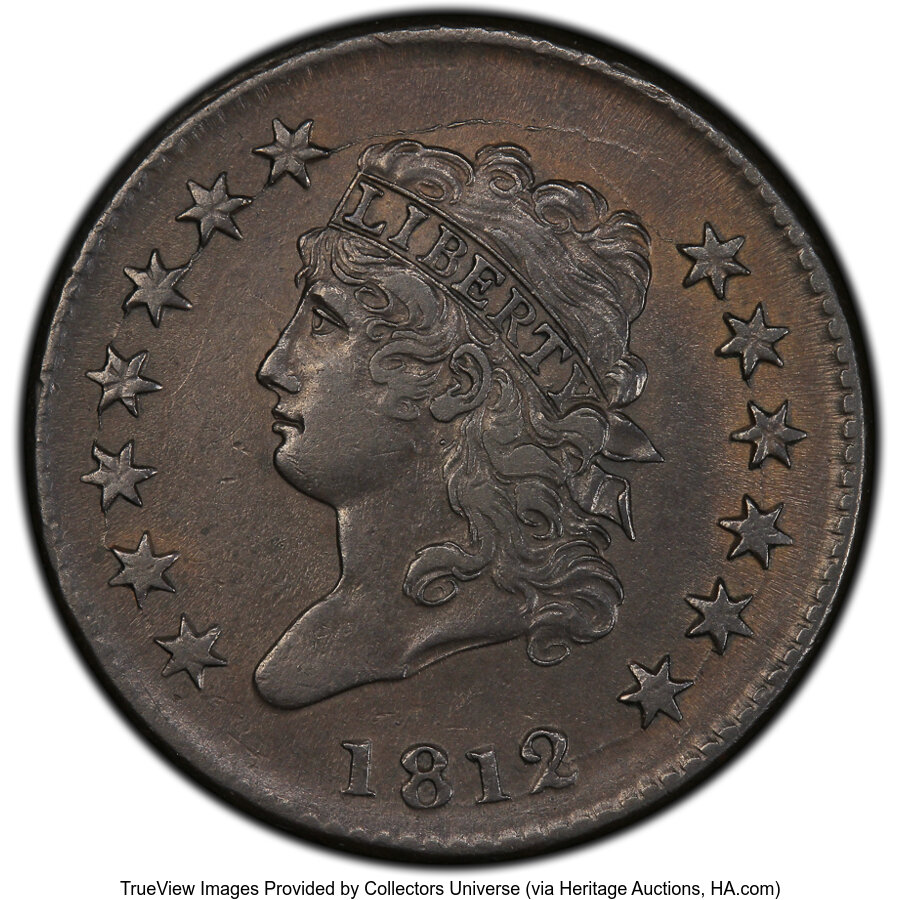 image for: 1812 1C Small Date, S-291, B-1, R.2, AU53 PCGS. Incorrectly designated as a Large Date variety by PCGS....
