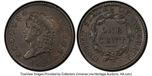image for: 1814 1C Plain 4, S-295, B-2, R.1, AU58 PCGS. Breen Die State IX. Frosty chocolate-brown and steel with generous traces of f...