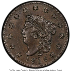 image for: 1816 1C N-6, R.2, AU58 PCGS. Mintage 2,820,982....