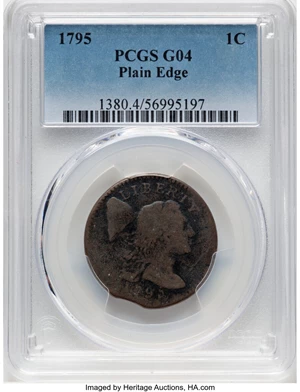 image for: 1795 1C Plain Edge, S-77, B-6, R.3, Good 4 PCGS. PCGS Population: (57/526). Mintage 501,500....