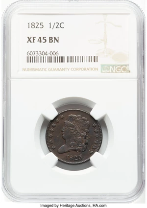 image for: 1825 1/2 C C-2, B-2, R.1, XF45 NGC. Mintage 63,000....