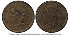 image for: 1840 1C Large Date, N-9, R.3, AU58 PCGS. PCGS Population: (1/6). Mintage 2,462,700....