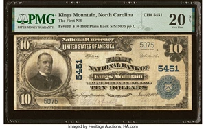 image for: Kings Mountain, NC - $10 1902 Plain Back Fr. 633 The First National Bank Ch. # 5451 PMG Very Fine 20 Net....