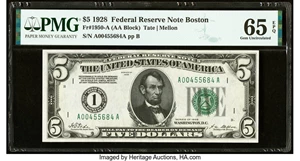 image for: Fr. 1950-A $5 1928 Federal Reserve Note. PMG Gem Uncirculated 65 EPQ....