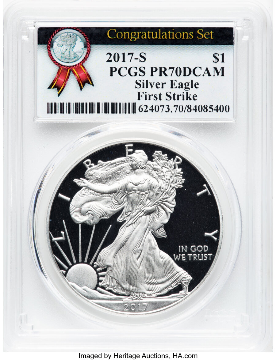 image for: 2017-S $1 Silver Eagle, Congratulations Set, First Strike, PR70 Deep Cameo PCGS.  ...