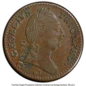 image for: 1783 Georgivs Triumpho Token AU50 PCGS. Baker-7, W-10100, GW-54, R.3. copper, 28.5 mm, plain edge. PCGS Population: (14/...