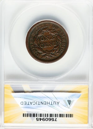 image for: 1855 1C Slanted 55, Knob on Ear, N-9, R.1, VF35 ANACS. Mintage 1,574,829....