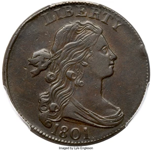 image for: 1801 1C S-224, B-13, R.1, AU50 PCGS. Ex: Col Ellsworth Collection. Glossy chocolate and olive brown with peeps of frosty li...