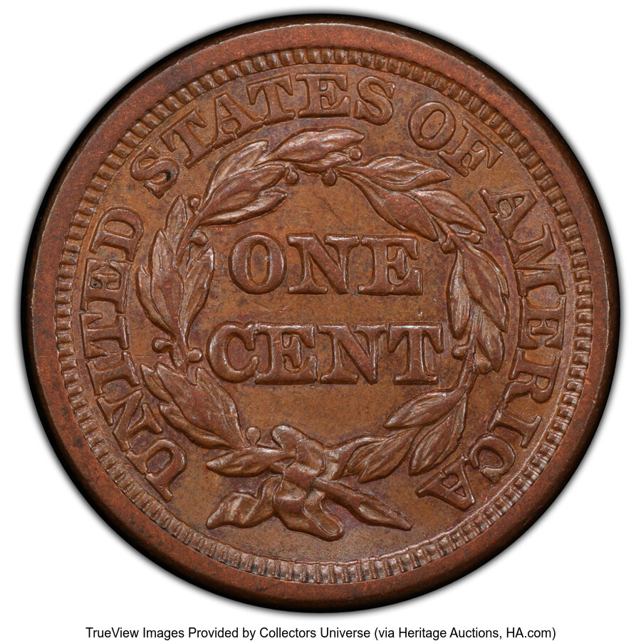 image for: 1848 1C N-21, High R.3, MS63 Brown PCGS. Mintage 6,415,799....