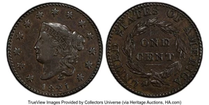 image for: 1821 1C N-2, R.1, AU50 PCGS. PCGS Population: (3/9 and 0/0+). Mintage 389,000....