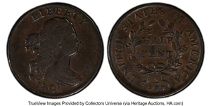 image for: 1808 1/2 C Normal Date, C-3, B-3, R.1, VF30 PCGS. Mintage 400,000....