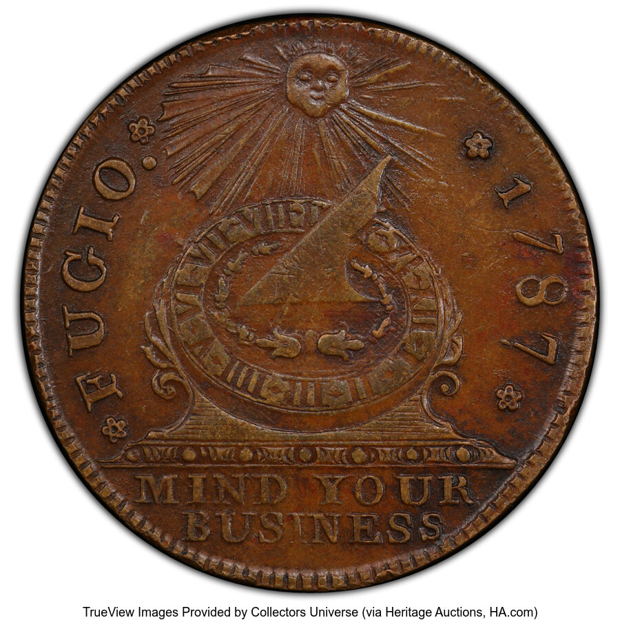 image for: 1787 1C Fugio Cent, New Haven Restrike, Brass, N. 104-FF, W-17560, R.3, AU55 PCGS. ...